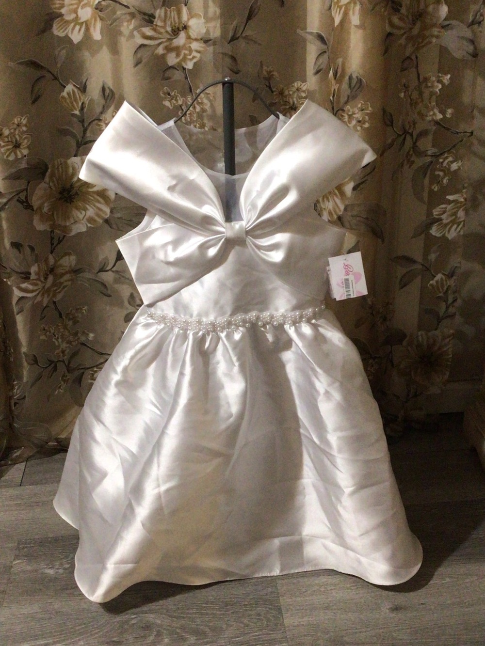 Bonnie Jean White Satin Bow-Back Formal Dress